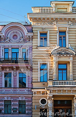 Classical style architecture buildings in the city megapolis - Windows - Russia - Saint Petersburg - Front view exterior Editorial Stock Photo